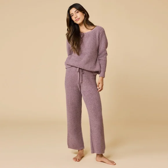 NWT Softies Waffle Marshmallow Boatneck Lounge Set Pajamas PJs Fleece Driftwood - Picture 1 of 7